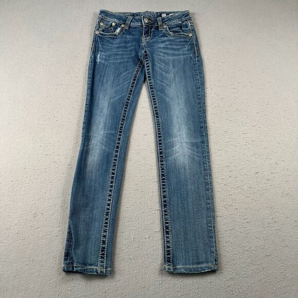 Miss Me Sunny Skinny Jeans Women’s 27x29 Blue Denim Low Rise Distressed - Picture 7 of 16